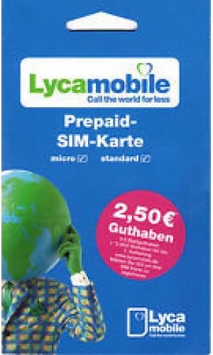 Lycamobile Simkarte 0,00 € + 2,50 Bonusguthaben